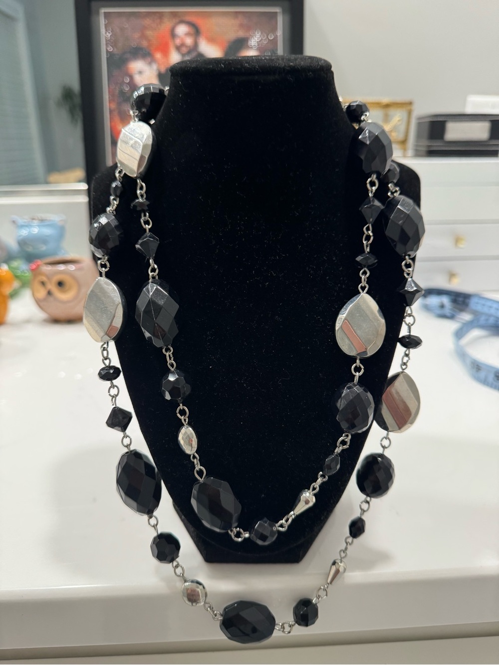 Elegant Black Faceted Bead Necklace - WHBM